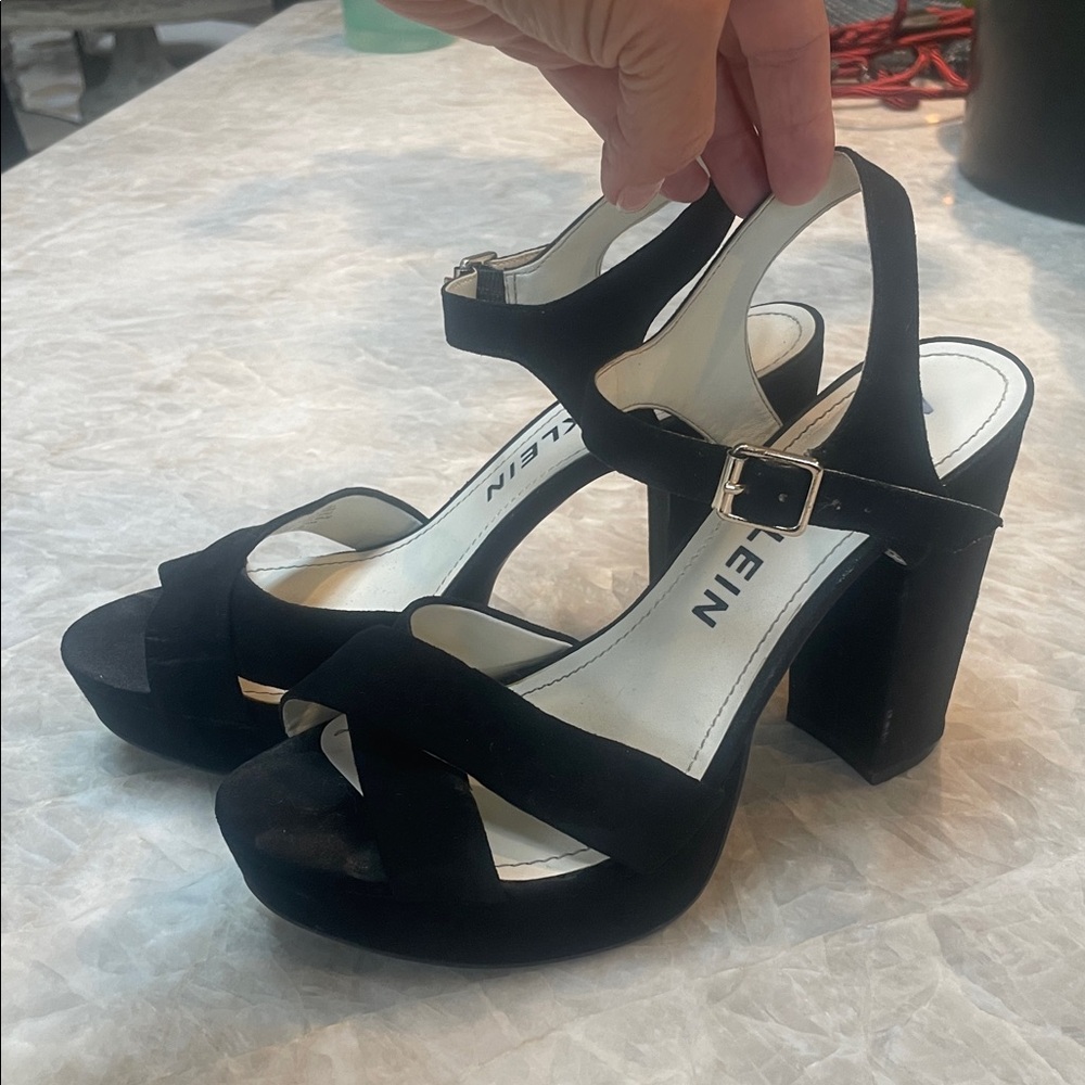 Anne Klein Black Suede Platform Sandals